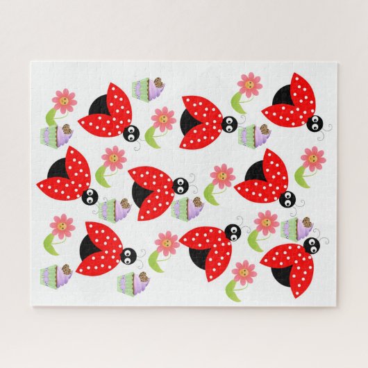 Puzzles Lady Bugs Floral Cupcake Birthday Legpuzzel (Horizontaal)