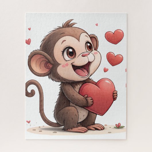 Puzzles Monkey Red Hearts Happy Valentine's Day Legpuzzel (Verticaal)