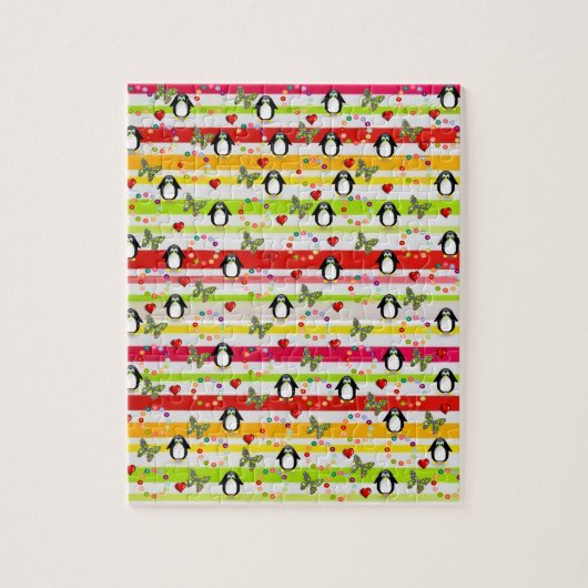 Puzzles Penguin Butterfly Red Hearts Legpuzzel (Verticaal)