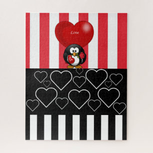 Puzzles Penguin Love Black Red & White Stripe Legpuzzel
