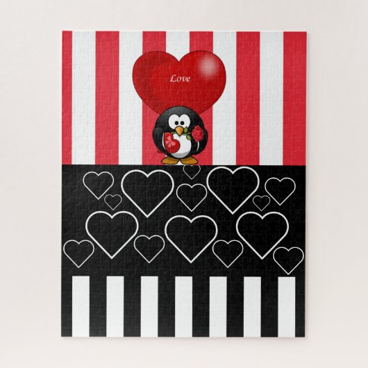 Puzzles Penguin Love Black Red & White Stripe Legpuzzel (Verticaal)