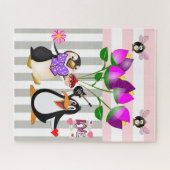 Puzzles Penguin Love Floral Grey and White Stripe Legpuzzel (Horizontaal)