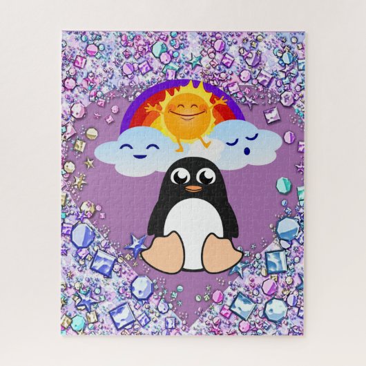 Puzzles Penguin Rainbow Harten dienste van Happy V Legpuzzel (Verticaal)