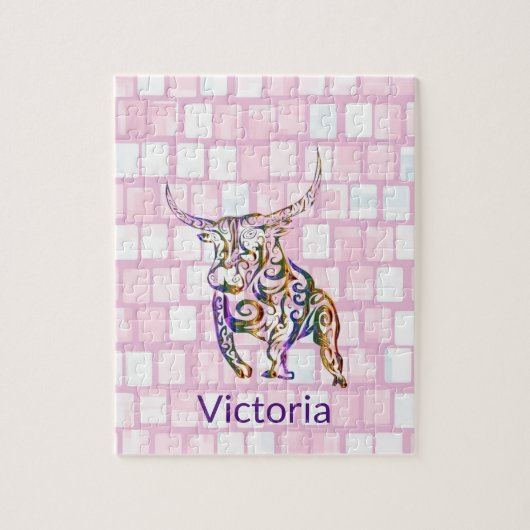 Puzzles Pink Brick Colorful Bull Legpuzzel (Verticaal)