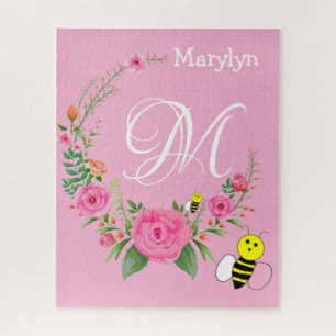 Puzzles Pink Floral Bumblebee Monogram Legpuzzel