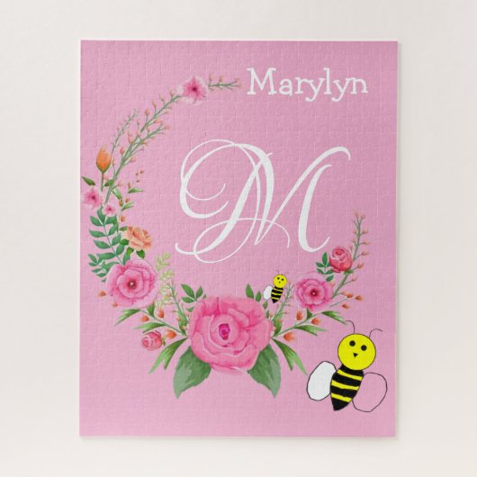 Puzzles Pink Floral Bumblebee Monogram Legpuzzel (Verticaal)