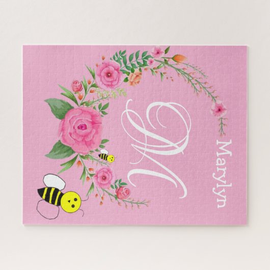 Puzzles Pink Floral Bumblebee Monogram Legpuzzel (Horizontaal)