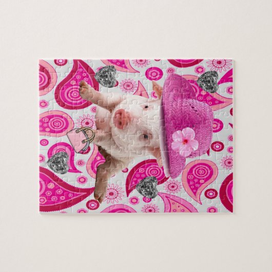 Puzzles Pink Paisley Silver Hearts Legpuzzel (Horizontaal)