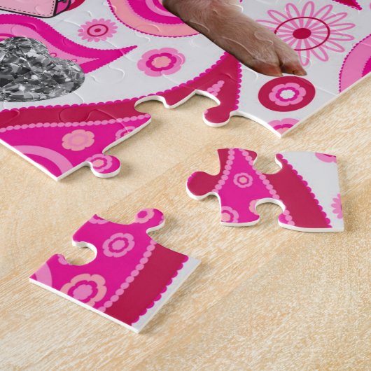 Puzzles Pink Paisley Silver Hearts Legpuzzel (Zijkant)