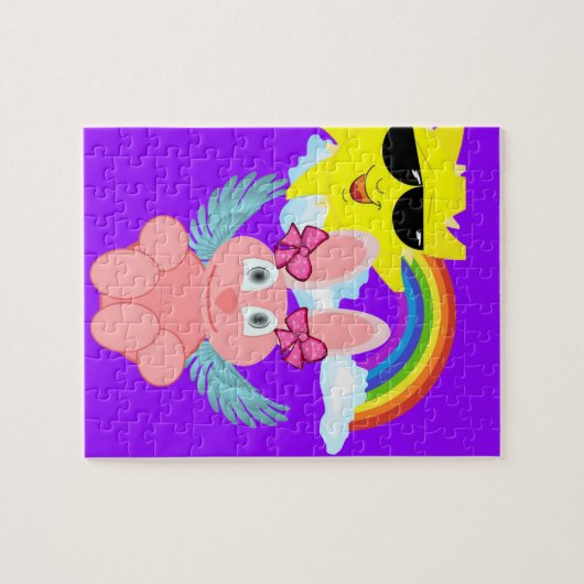 Puzzles Pink Rabbit Rainbow Sun Clouds Legpuzzel (Horizontaal)