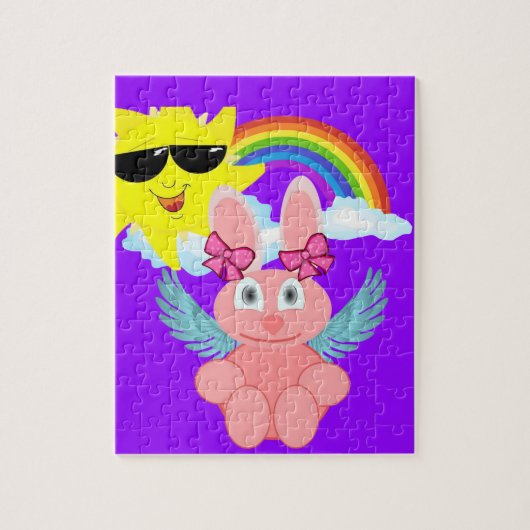 Puzzles Pink Rabbit Rainbow Sun Clouds Legpuzzel (Verticaal)