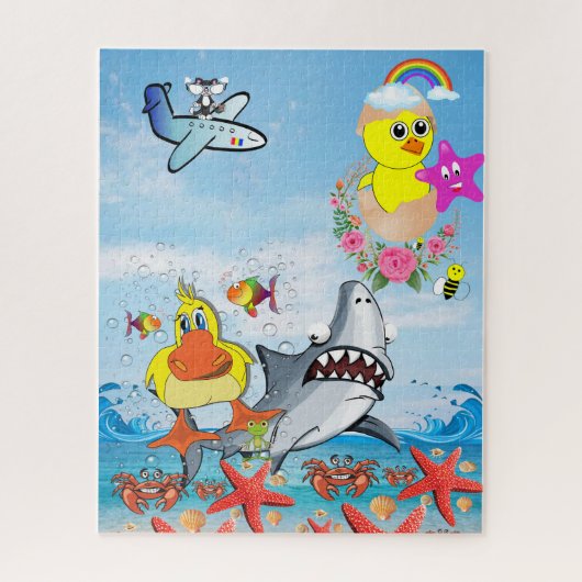 Puzzles Rainbow Sky Ocean Shark Ducks Cat Legpuzzel (Verticaal)
