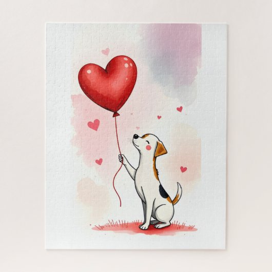 Puzzles Red Hearts Happy Valentine's Day Dog Legpuzzel (Verticaal)