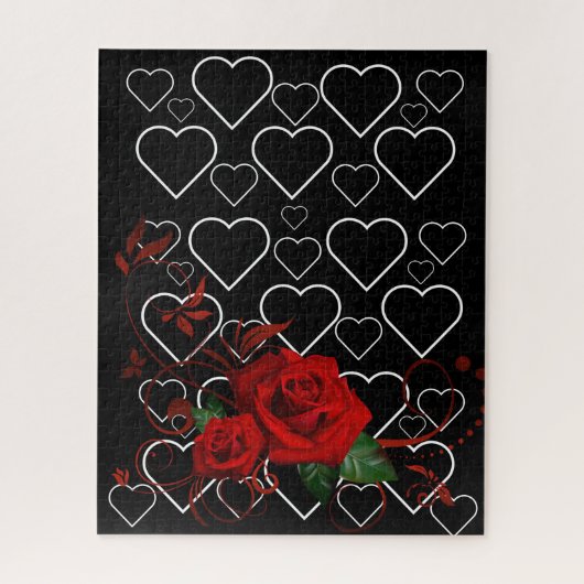 Puzzles Red Rose Floral Black & White Hearts Legpuzzel (Verticaal)