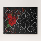 Puzzles Red Rose Floral Black & White Hearts Legpuzzel (Horizontaal)