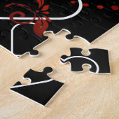 Puzzles Red Rose Floral Black & White Hearts Legpuzzel (Zijkant)