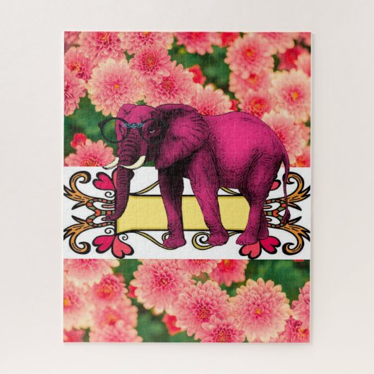 Puzzles roze olifant Floral Legpuzzel (Verticaal)