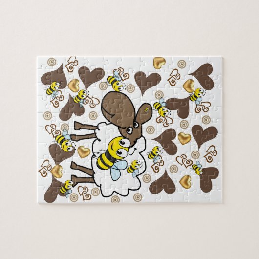 Puzzles Sheep Brown Hearts Bumblebee Legpuzzel (Horizontaal)