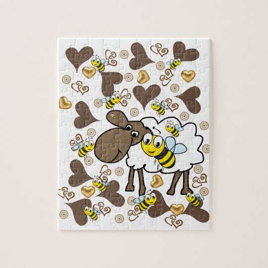 Puzzles Sheep Brown Hearts Bumblebee Legpuzzel (Verticaal)