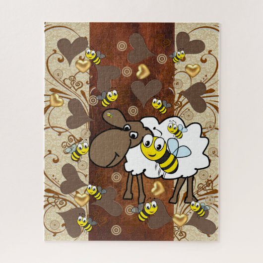 Puzzles Sheep Bumblebee Floral Brown Hearts Legpuzzel (Verticaal)