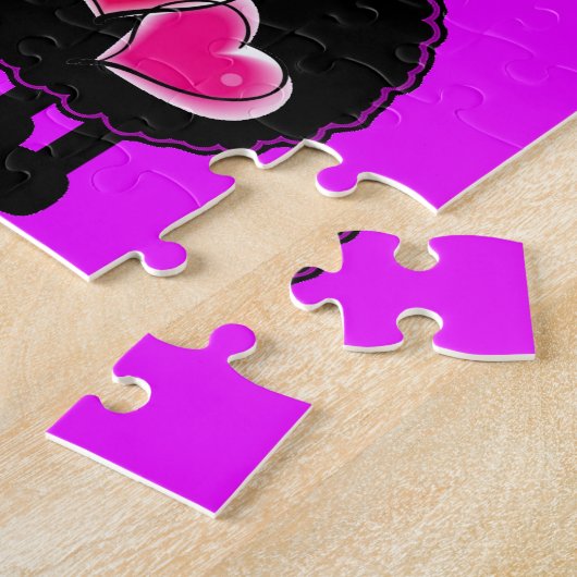 Puzzles Sheep Pink Hearts Paars Legpuzzel (Zijkant)