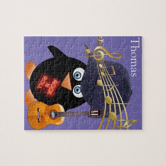 Puzzles White en Black Penguin Guitar Rock n Roll Legpuzzel (Horizontaal)