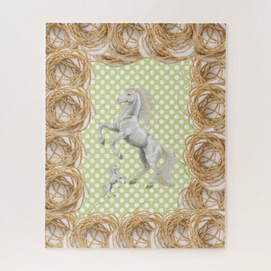 Puzzles White Horse Polk a stit Green Rope Legpuzzel (Verticaal)