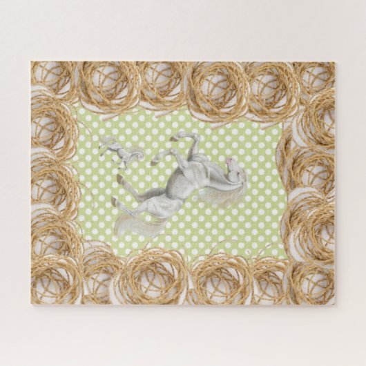 Puzzles White Horse Polk a stit Green Rope Legpuzzel (Horizontaal)