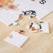 Puzzles White Penguins Floral Flowers Legpuzzel (Zijkant)