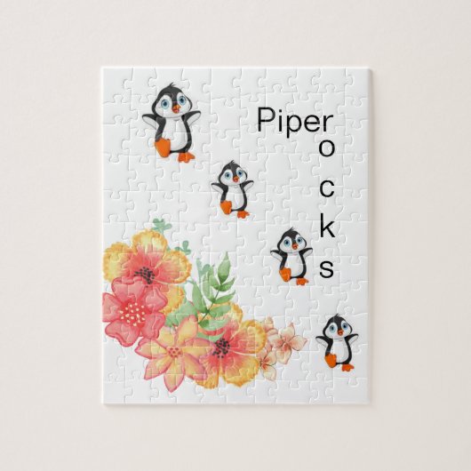 Puzzles White Penguins Floral Flowers Legpuzzel (Verticaal)