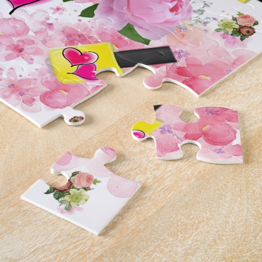 Puzzles White roze Hearts Yellow Nail Pools Legpuzzel (Zijkant)