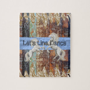 Puzzles Wood White Horse Let's Line Dance Legpuzzel