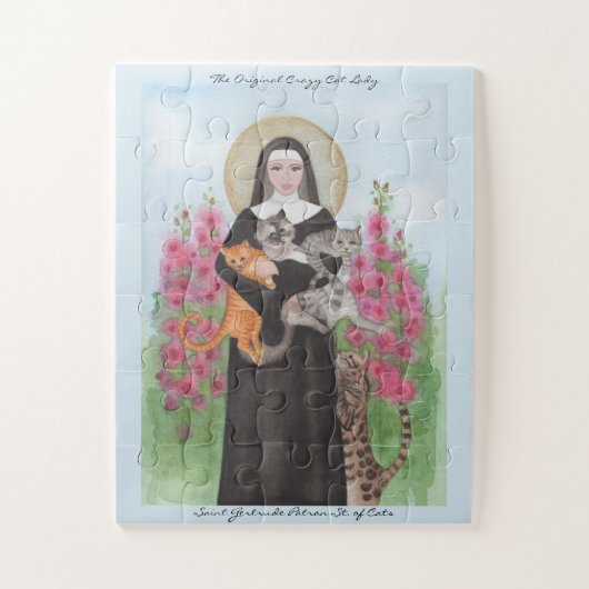 PUZZZLE Saint Gertrude Patron St. van Katten Voeg  Legpuzzel (Verticaal)