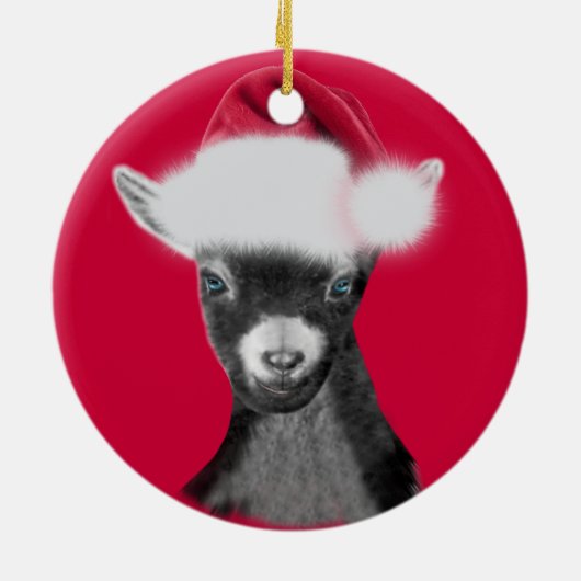 Pygmy Goat Santa Hat-kerstversiering Keramisch Ornament (Achterkant)