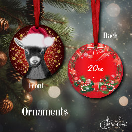 Pygmy Goat Santa Hat-kerstversiering Keramisch Ornament