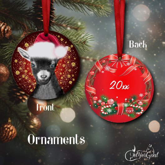 Pygmy Goat Santa Hat-kerstversiering Keramisch Ornament