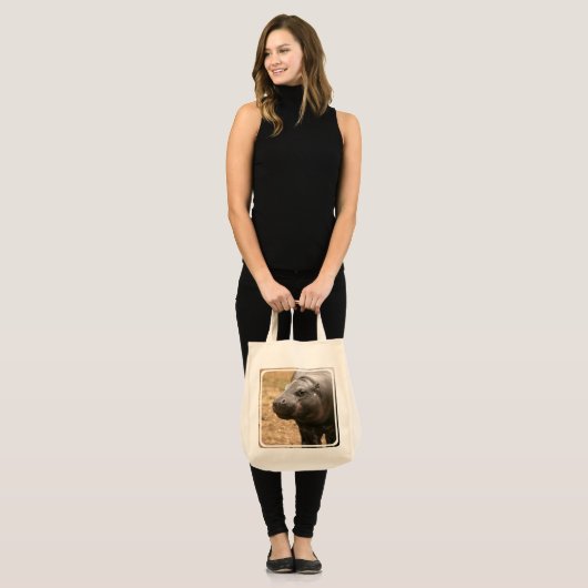Pygmy Hippo Grocery Canvas tas (Voorkant (model))