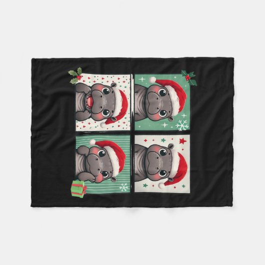 Pygmy Hippo Meme Santa Claus Pet Photobooth Funny Fleece Deken (Voorkant (Horizontaal))