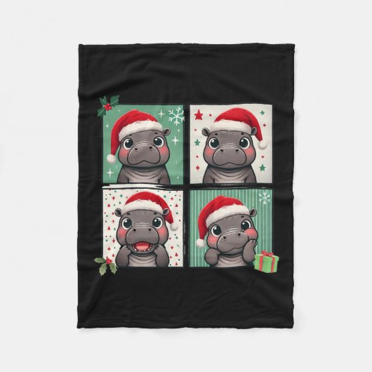 Pygmy Hippo Meme Santa Claus Pet Photobooth Funny Fleece Deken (Voorkant)