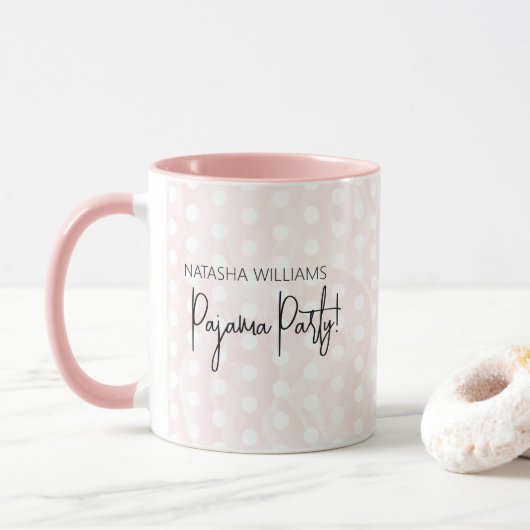 Pyjama Bachelorette Roze Stippen Favor Mok (Met donut)