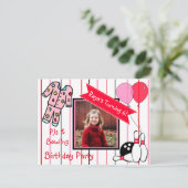 Pyjama en Bowling Girl's Verjaardagsfeest Uitnodig Briefkaart (Staand voorkant)