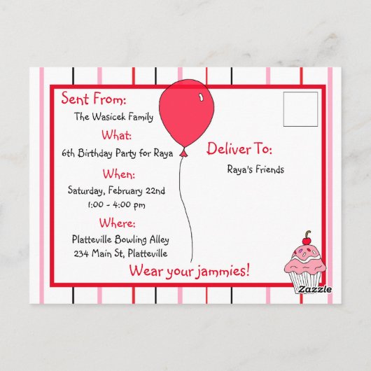 Pyjama en Bowling Girl's Verjaardagsfeest Uitnodig Briefkaart (Achterkant)