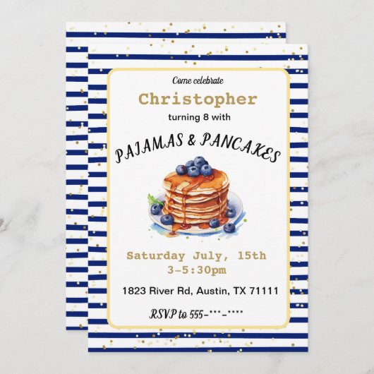 Pyjama en Pannenkoeken Verjaardagsuitnodiging Kaart (Voorkant / Achterkant)