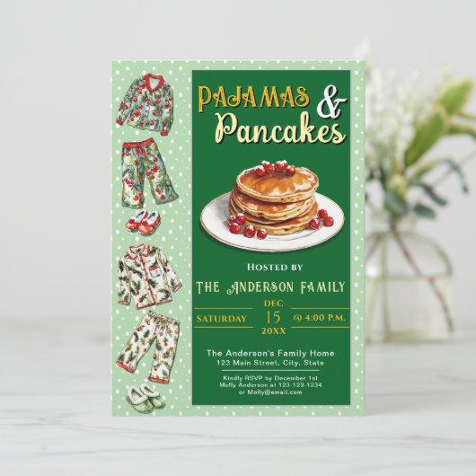 Pyjama- en pannenkoekenfeest uitnodiging (Staand voorkant)