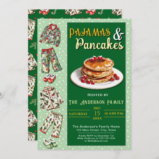 Pyjama- en pannenkoekenfeest uitnodiging (Voorkant / Achterkant)