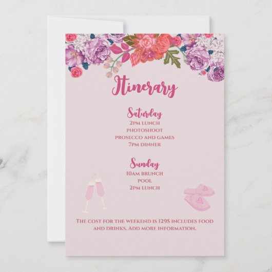 Pyjama en Prosecco bloemenvrijgezellenweekend Kaart (Achterkant)