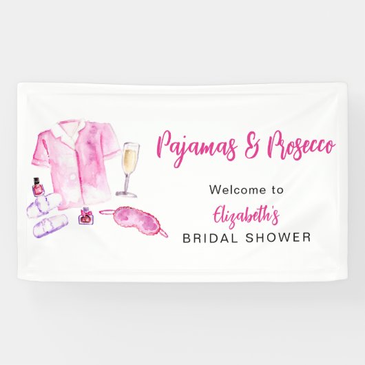 Pyjama en Prosecco Bruidsdouche Roze Decoratie Spandoek (Horizontaal)