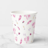 Pyjama en Prosecco Bruidsdouche Roze Script Papieren Bekers (Voorkant)