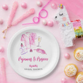 Pyjama en Prosecco Bruidsdouche Roze Script Papieren Bordje (Feest)