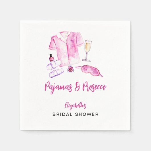 Pyjama en Prosecco Bruidsdouche Roze Script Servet (Voorkant)